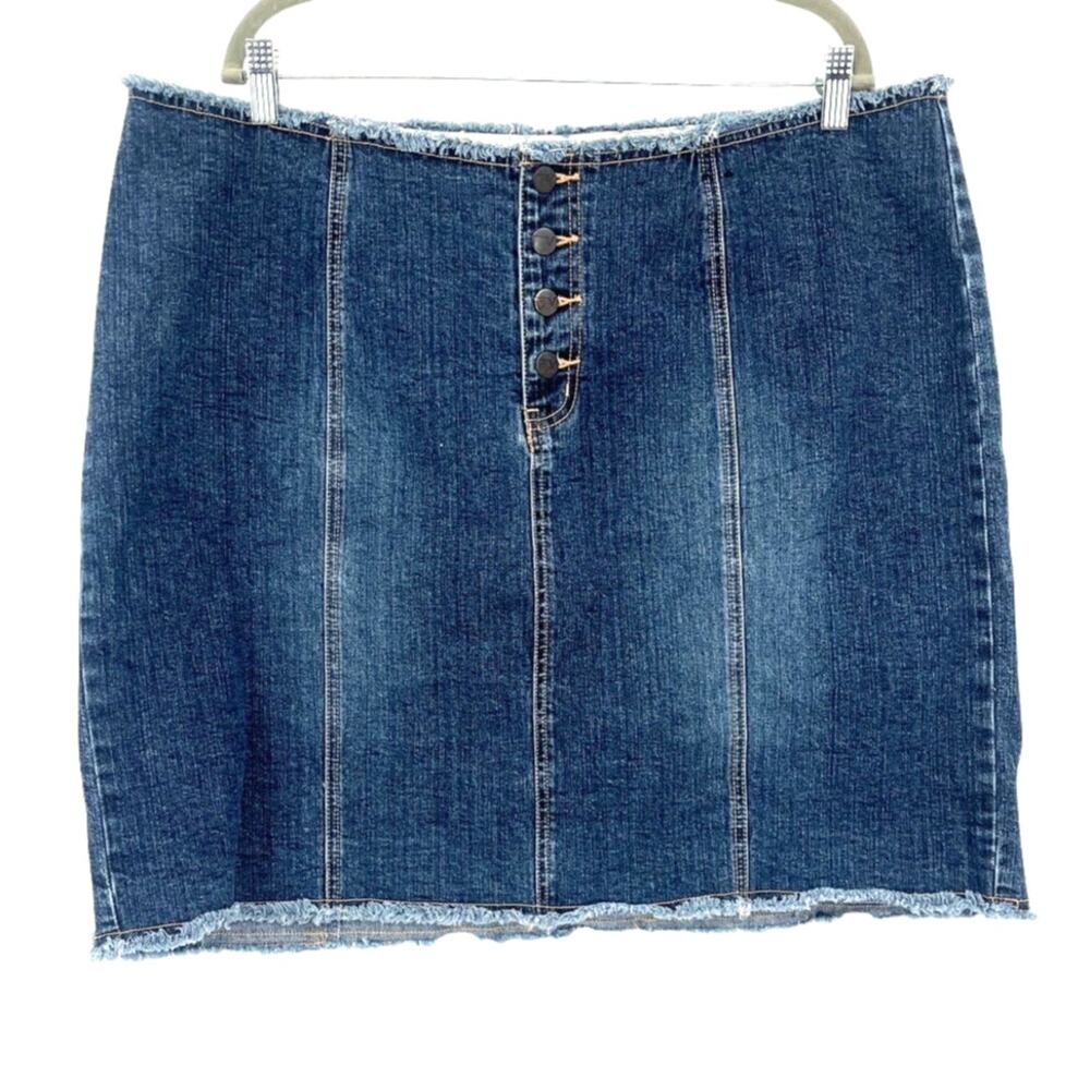Vtg Y2K Venezia Button Fly Frayed Hem Mini Jean Skirt Sz 20 Festival Grunge Edgy
